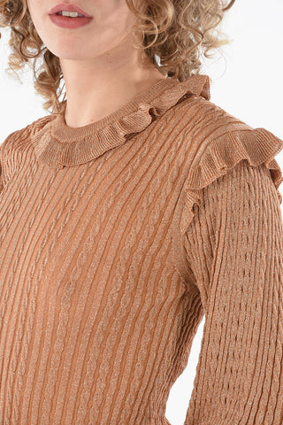 Lurex Crewneck Sweater with Ruches