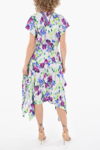 Vestito Flare Floreale in Viscosa con Coulisse in Vita e Dettaglio Zip