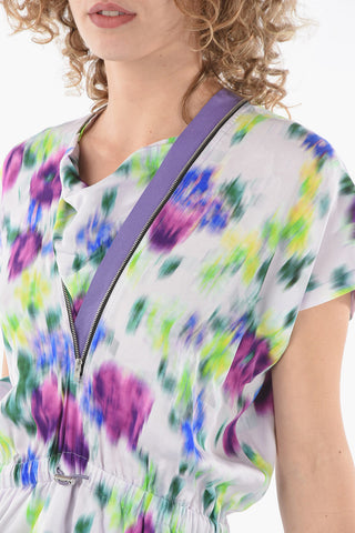 Vestito Flare Floreale in Viscosa con Coulisse in Vita e Dettaglio Zip