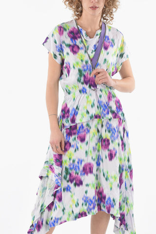 Vestito Flare Floreale in Viscosa con Coulisse in Vita e Dettaglio Zip