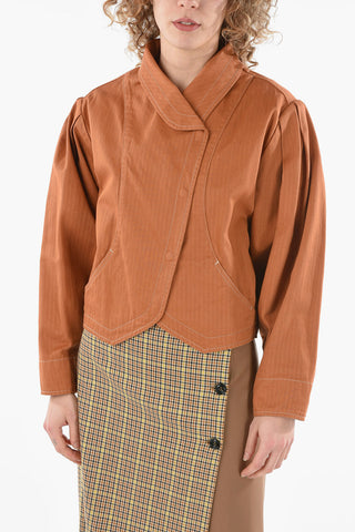 Cotton-denim PAULINE Cropped Jacket with Puff Sleeves
