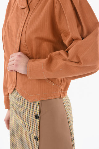 Cotton-denim PAULINE Cropped Jacket with Puff Sleeves