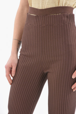 Ribbed High Waist Boot Cut Pants with Cut Out Belt