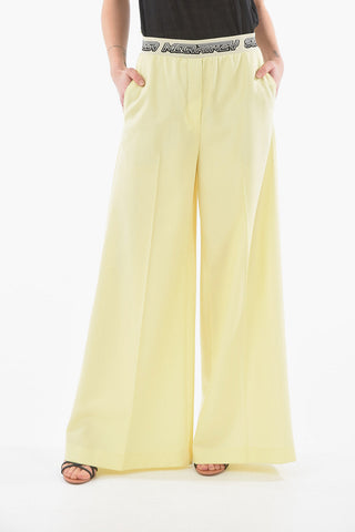Logoed Elastic Waistband Wool Palazzo Pants