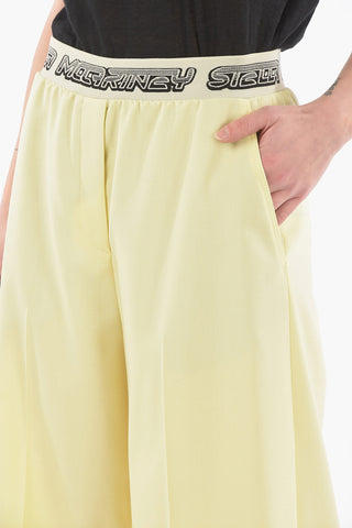 Logoed Elastic Waistband Wool Palazzo Pants