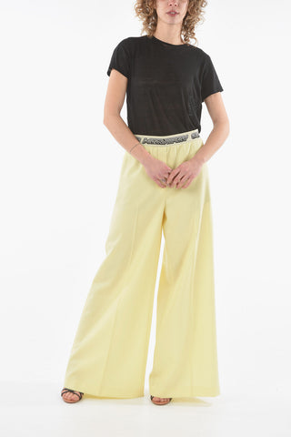 Logoed Elastic Waistband Wool Palazzo Pants