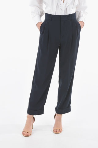 Double-pleated Slouchy Pants with Cuffed Ankles
