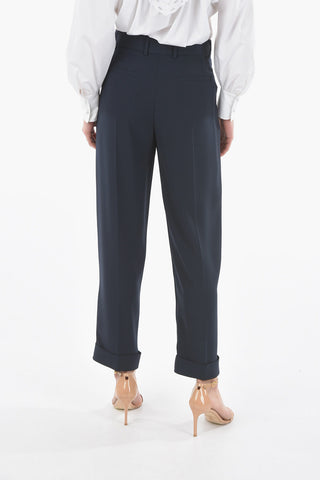 Double-pleated Slouchy Pants with Cuffed Ankles