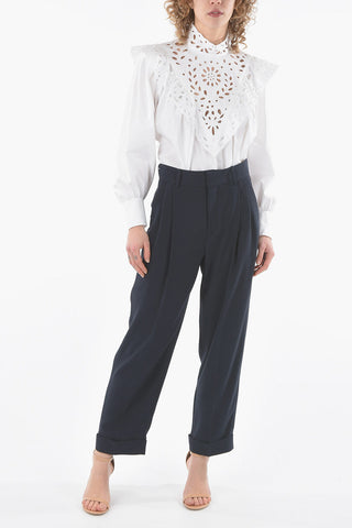 Double-pleated Slouchy Pants with Cuffed Ankles