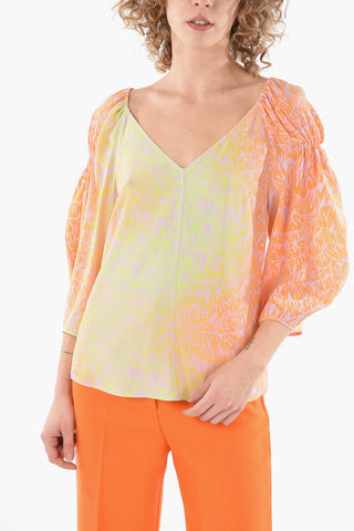 Back Zipped Shaded Effect Printed Silk Blouse