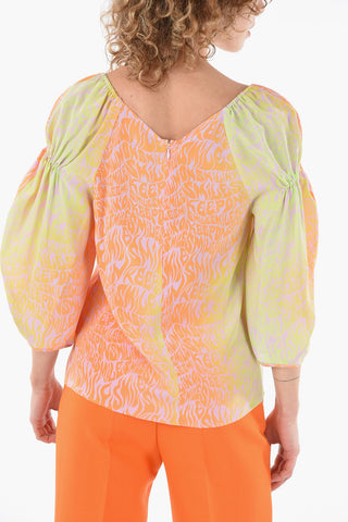 Back Zipped Shaded Effect Printed Silk Blouse