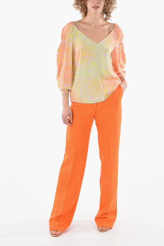 Back Zipped Shaded Effect Printed Silk Blouse