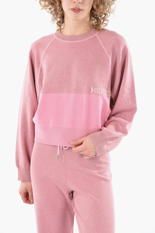 Wool-blend Cropped Sweatshirt with Embroidered Lettering Logo