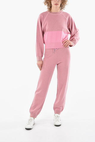 Wool-blend Cropped Sweatshirt with Embroidered Lettering Logo