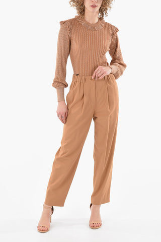 High-waisted Chino Pants with Inverted Pleats