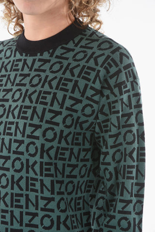 Vestito Attillato a Maniche Lunghe in Jacquard Monogram