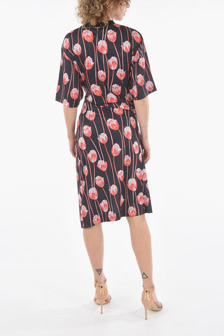 Tulip-printed T-shirt-dress with Asymmetric D-ring Belt