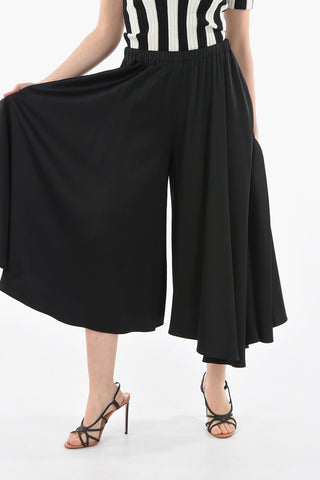 Wide Leg Elastic-Waisted Palazzo Trousers