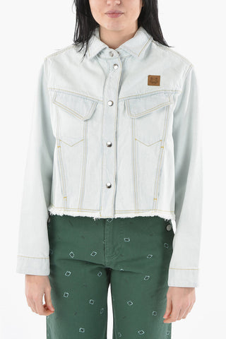 Overshirt Crop in Denim con Orlo Sfrangiato