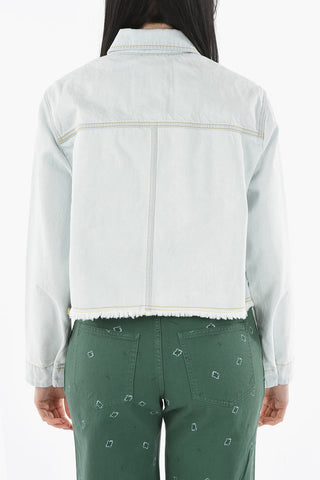 Overshirt Crop in Denim con Orlo Sfrangiato