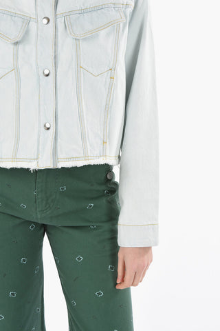 Overshirt Crop in Denim con Orlo Sfrangiato
