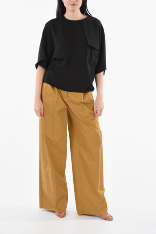 Round Neck Long Blouse with Flap Pocket