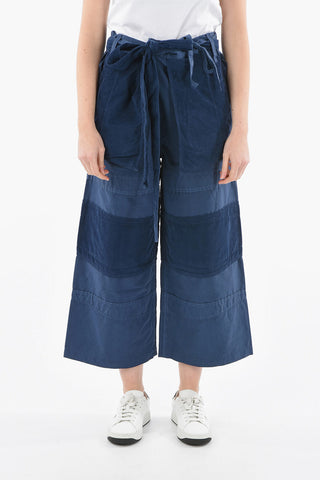 Wide-leg Cropped Pants with Ribbed-velour Detailings