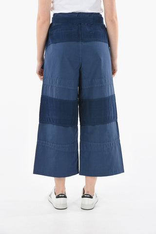 Wide-leg Cropped Pants with Ribbed-velour Detailings