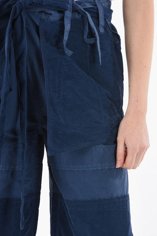 Wide-leg Cropped Pants with Ribbed-velour Detailings