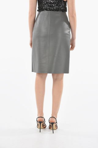 Buttoned Leather Skirt