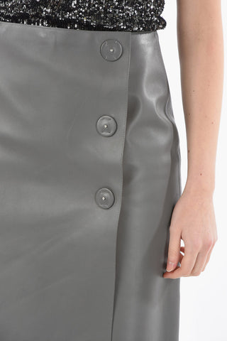 Buttoned Leather Skirt