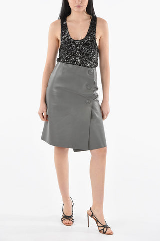 Buttoned Leather Skirt