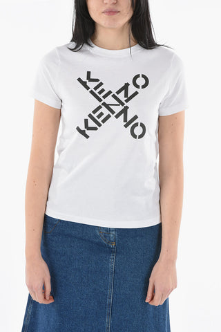 T-shirt Girocollo con Stampa Logo in Lettering
