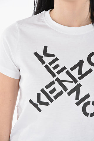 T-shirt Girocollo con Stampa Logo in Lettering
