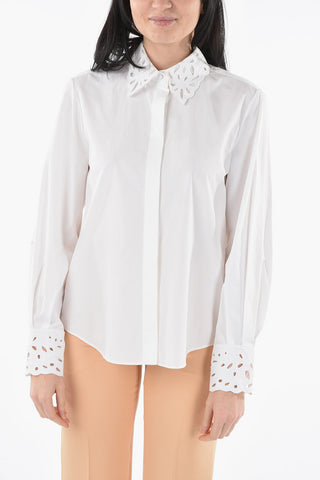Poplin Cotton Shirt with Broderie Anglaise Detailing