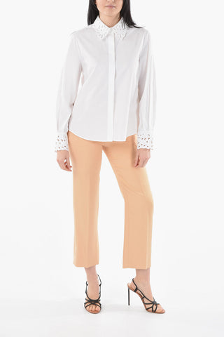 Poplin Cotton Shirt with Broderie Anglaise Detailing