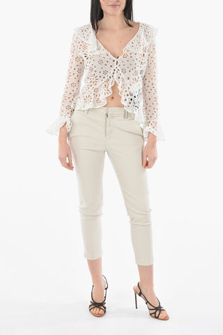 Front Buttoned Ruched Sangallo Top