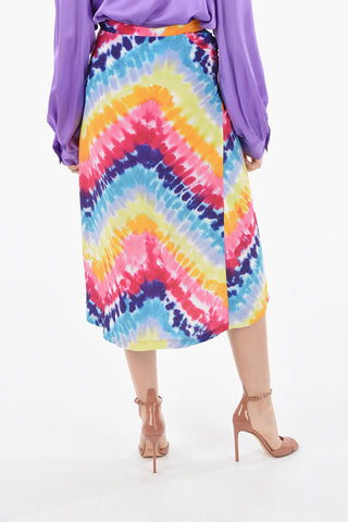 Tye-dye Midi Skirt with Asymmetrical Belt and Gathering Detailing