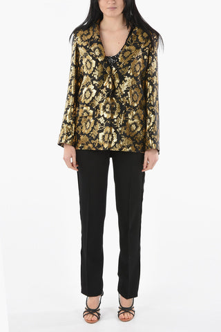 Patch Pockets Floral Patterned Lurex Blazer