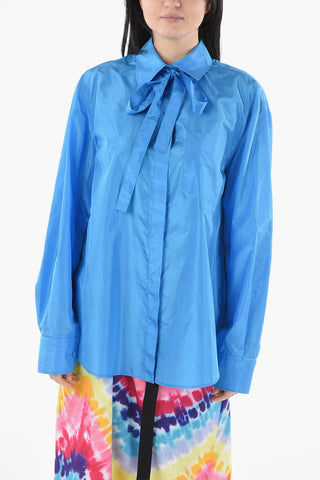 Solid Color Silk Shirt with Ribbon