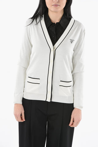 Embroidered Logo Silk Cardigan