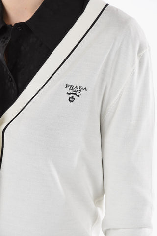 Embroidered Logo Silk Cardigan