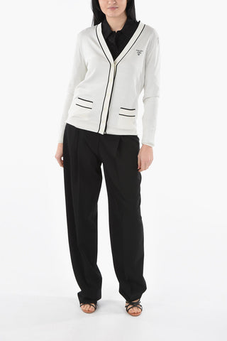 Embroidered Logo Silk Cardigan