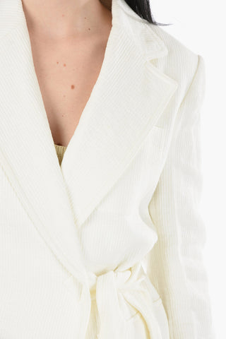 Ribbed Linen Wrapped Blazer with Belt