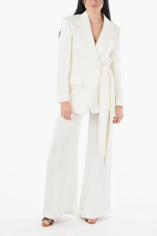 Ribbed Linen Wrapped Blazer with Belt