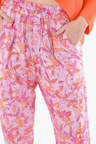 Pantaloni LAHORE in Misto Seta a Fantasia Floreale