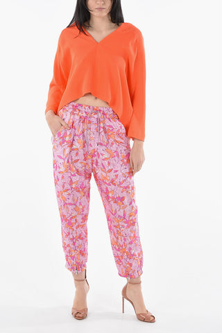 Pantaloni LAHORE in Misto Seta a Fantasia Floreale