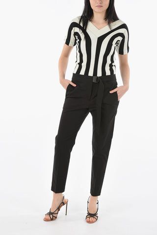 Straight Applied Belted Trousers with Jewelry