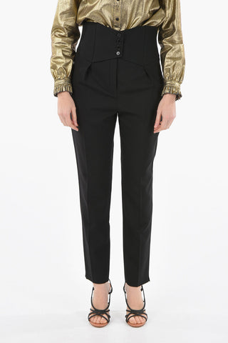 Front Buttoned Detail High-waisted Pants