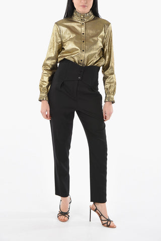 Front Buttoned Detail High-waisted Pants